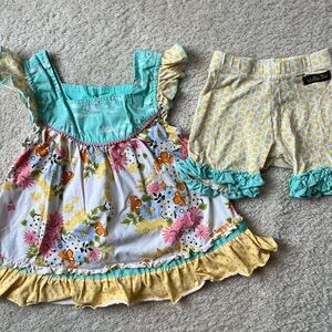 Matilda Jane Yellow & Aqua Floral Ruffle set
